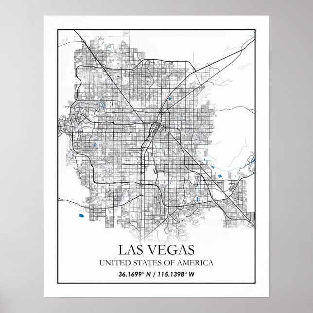 Póster Mapa de ciudades de viajes de Las Vegas Nevada Est (Frente)