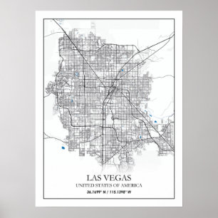 Póster Mapa de ciudades de viajes de Las Vegas Nevada Est