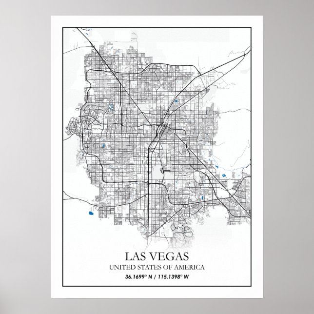 Póster Mapa de ciudades de viajes de Las Vegas Nevada Est (Frente)