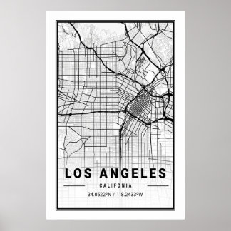 Póster Mapa de ciudades de viajes de Los Ángeles Californ
