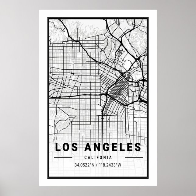 Póster Mapa de ciudades de viajes de Los Ángeles Californ (Frente)
