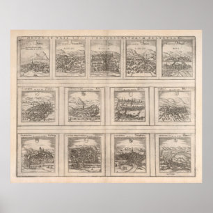 Póster Mapa de ciudades del antiguo Suiza (1575)