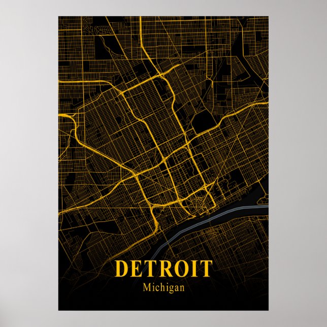 Póster Mapa de ciudades estadounidenses de oro de Detroit (Frente)