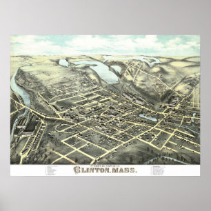 Póster Mapa de Clinton, Massachusetts a partir de 1876