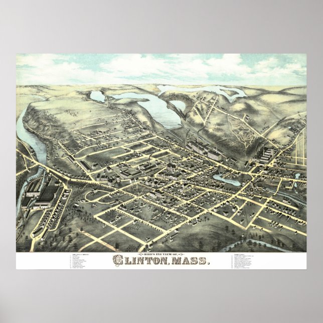 Póster Mapa de Clinton, Massachusetts de 1876 (Frente)