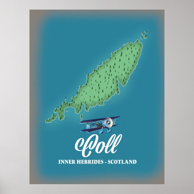 Póster Mapa de Coll Inner Hebrides Escocia (Frente)
