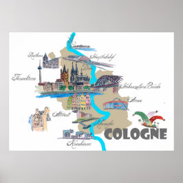 Póster Mapa de Colonia con puntos destacados turísticos