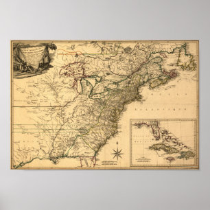 Póster Mapa de colonias americanas de 1777 de Phelippeaux