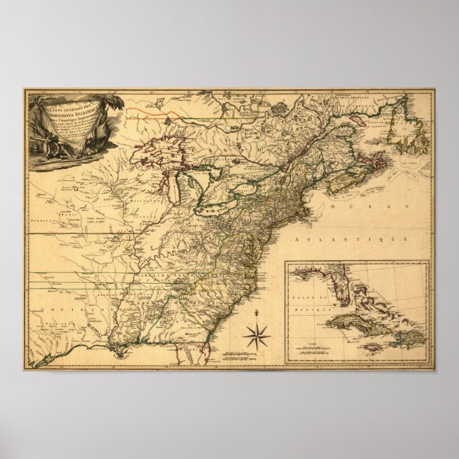 Póster Mapa de colonias americanas de 1777 de Phelippeaux (Frente)
