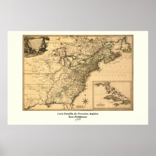 Póster Mapa de colonias americanas de 1777 de Phelippeaux