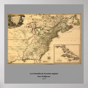 Póster Mapa de colonias americanas de 1777 de Phelippeaux