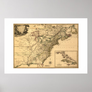 Póster Mapa de colonias americanas de 1777 de Phelippeaux