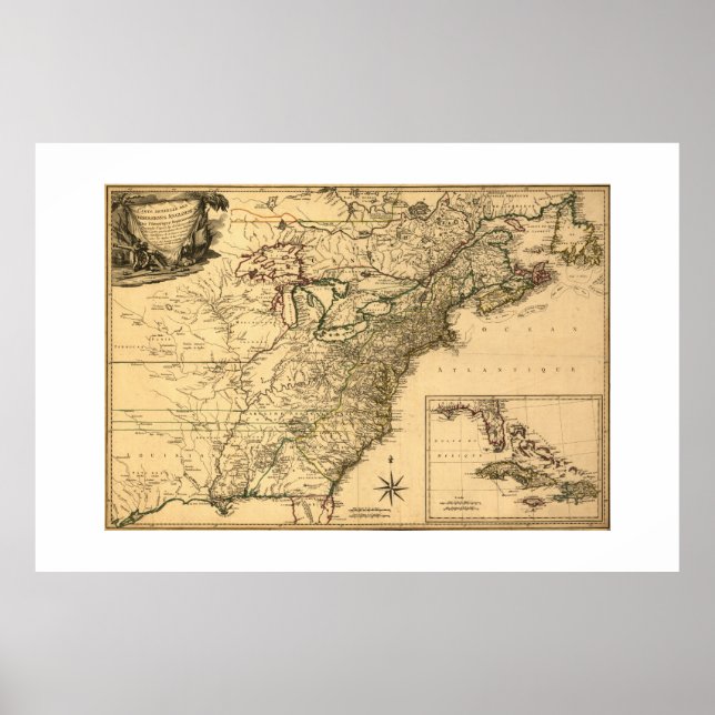 Póster Mapa de colonias americanas de 1777 de Phelippeaux (Frente)