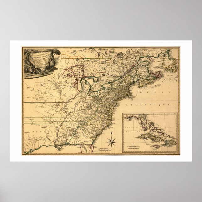 Póster Mapa de colonias americanas de 1777 de Phelippeaux (Frente)