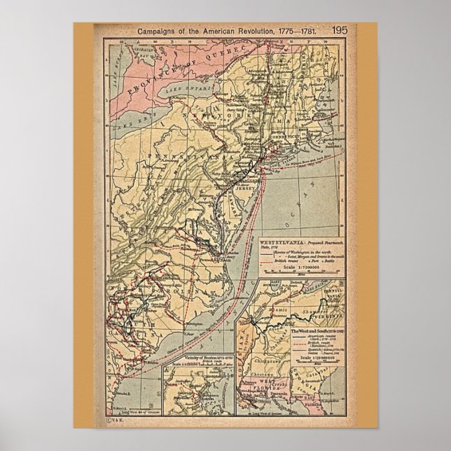 Póster Mapa de colonias de la Revolución Americana (Frente)