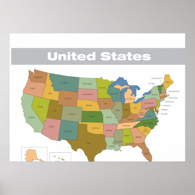 Póster Mapa de color completo de Estados Unidos (Frente)