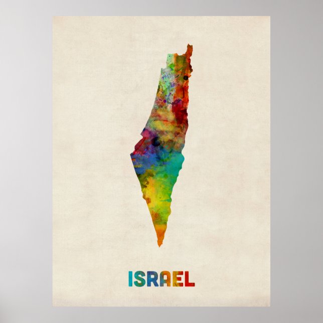 Póster Mapa de color de agua de Israel (Frente)