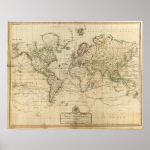 Póster Mapa de color de mano mundial