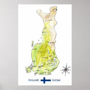 Póster Mapa de color dibujado a mano del Poster finlandés