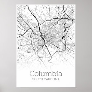 Póster Mapa de Columbia - Carolina del Sur - Poster del M