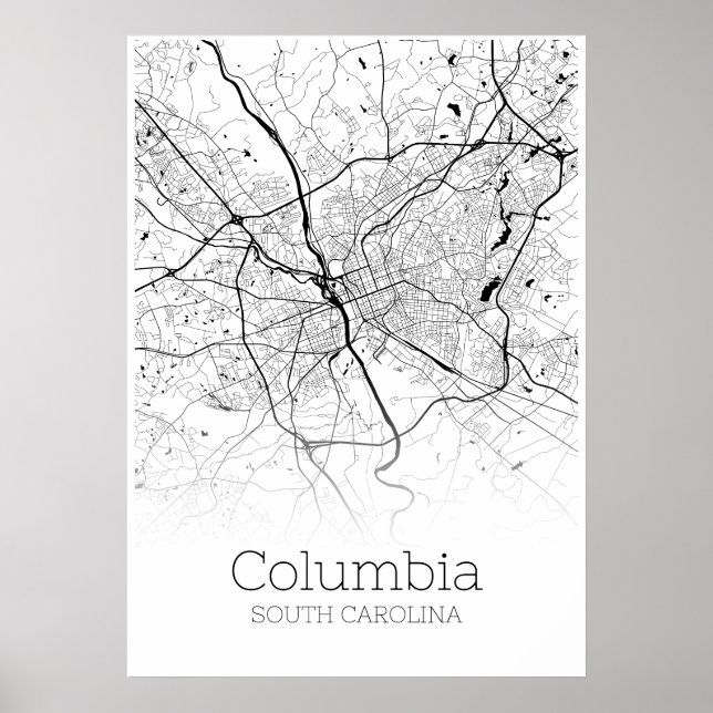 Póster Mapa de Columbia - Carolina del Sur - Poster del M (Frente)