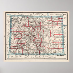 Póster Mapa de condados de Colorado (1893)