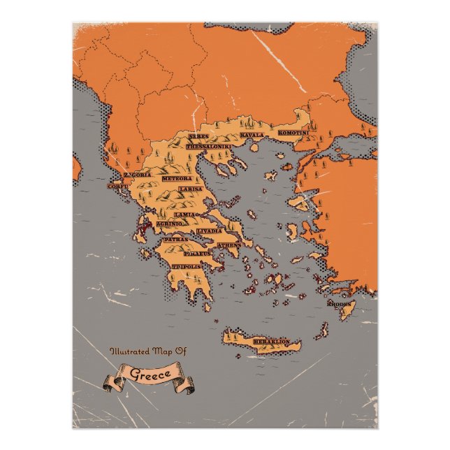 Póster Mapa de condados de cosecha de Grecia (Anverso)