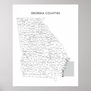 Póster Mapa de condados de Georgia con nombres de condado