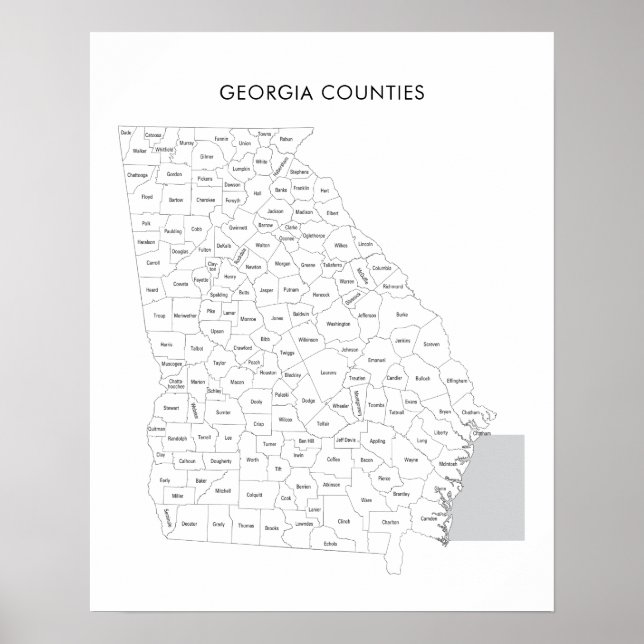 Póster Mapa de condados de Georgia con nombres de condado (Frente)