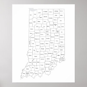 Póster Mapa de condados de Indiana con esquema de estado
