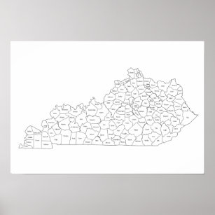 Póster Mapa de condados de Kentucky con nombres de condad