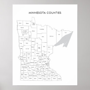 Póster Mapa de condados de Minnesota con nombres de conda