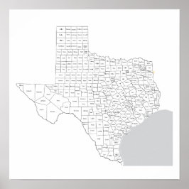 Póster Mapa de Condados de Texas con nombres de condados