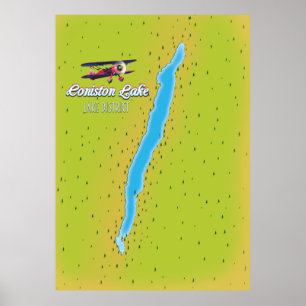 Póster Mapa de Coniston Water, distrito de los lagos, Ing
