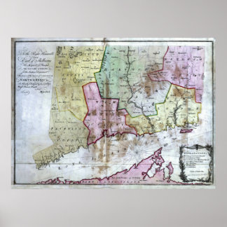 Póster Mapa de Connecticut 1766 antiguo