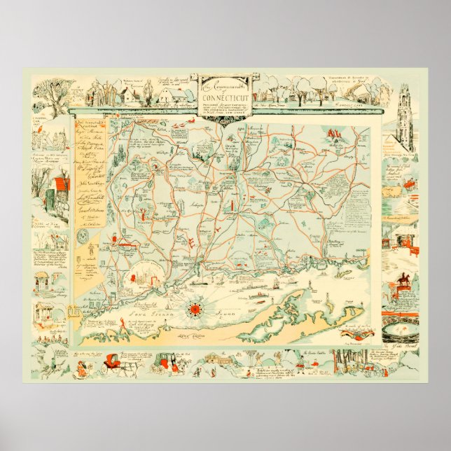 Póster Mapa de Connecticut de 1926 (Frente)