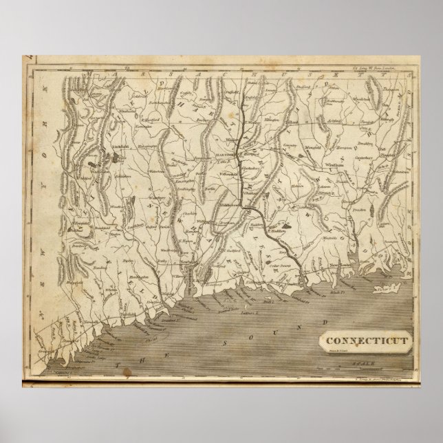 Póster Mapa de Connecticut por Arrowsmith (Frente)
