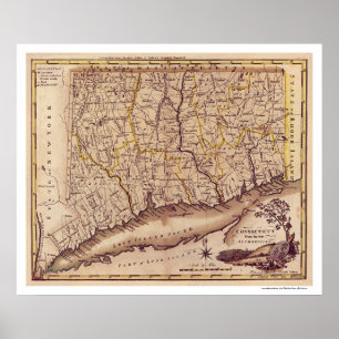 Póster Mapa de Connecticut por Carey 1795