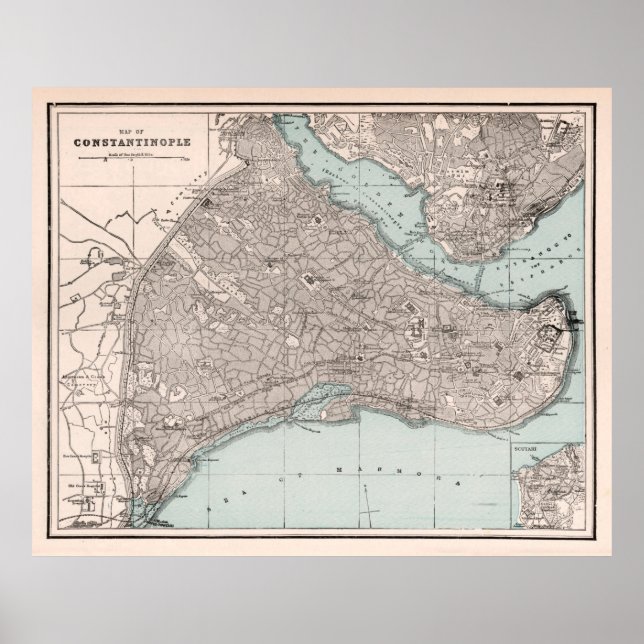 Póster Mapa de Constantinopla Vieja (1893) Antigua Estamb (Frente)