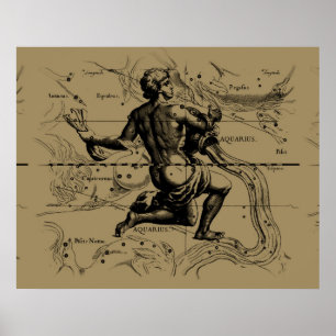 Póster Mapa de Constelación de Aquarius Hevelius 1690 en 