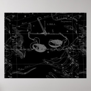 Póster Mapa de Constelación de Libra Hevelius 1690 Sept O