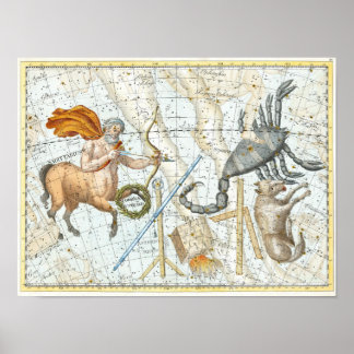 Póster Mapa de constelaciones celestes vintage