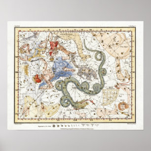 Póster Mapa de constelaciones de astronomía de época
