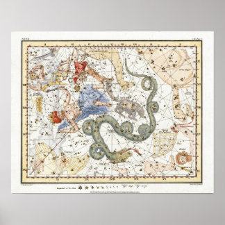 Póster Mapa de constelaciones de astronomía de época