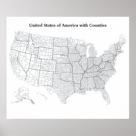 Póster Mapa de contorno en blanco de Estados Unidos con c