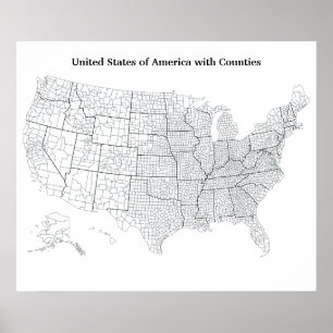 Póster Mapa de contorno en blanco de Estados Unidos con c