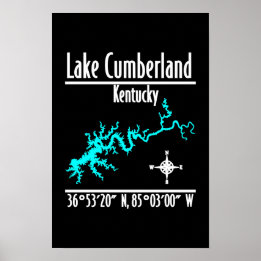 Póster Mapa de coordenadas de la costa del lago Cumberlan