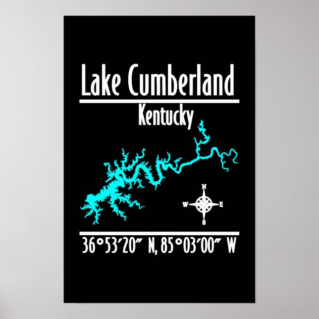 Póster Mapa de coordenadas de la costa del lago Cumberlan (Frente)