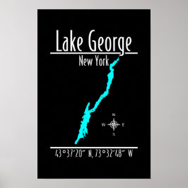 Póster Mapa de coordenadas de la costa del lago George, N