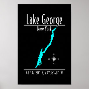 Póster Mapa de coordenadas de la costa del lago George, N